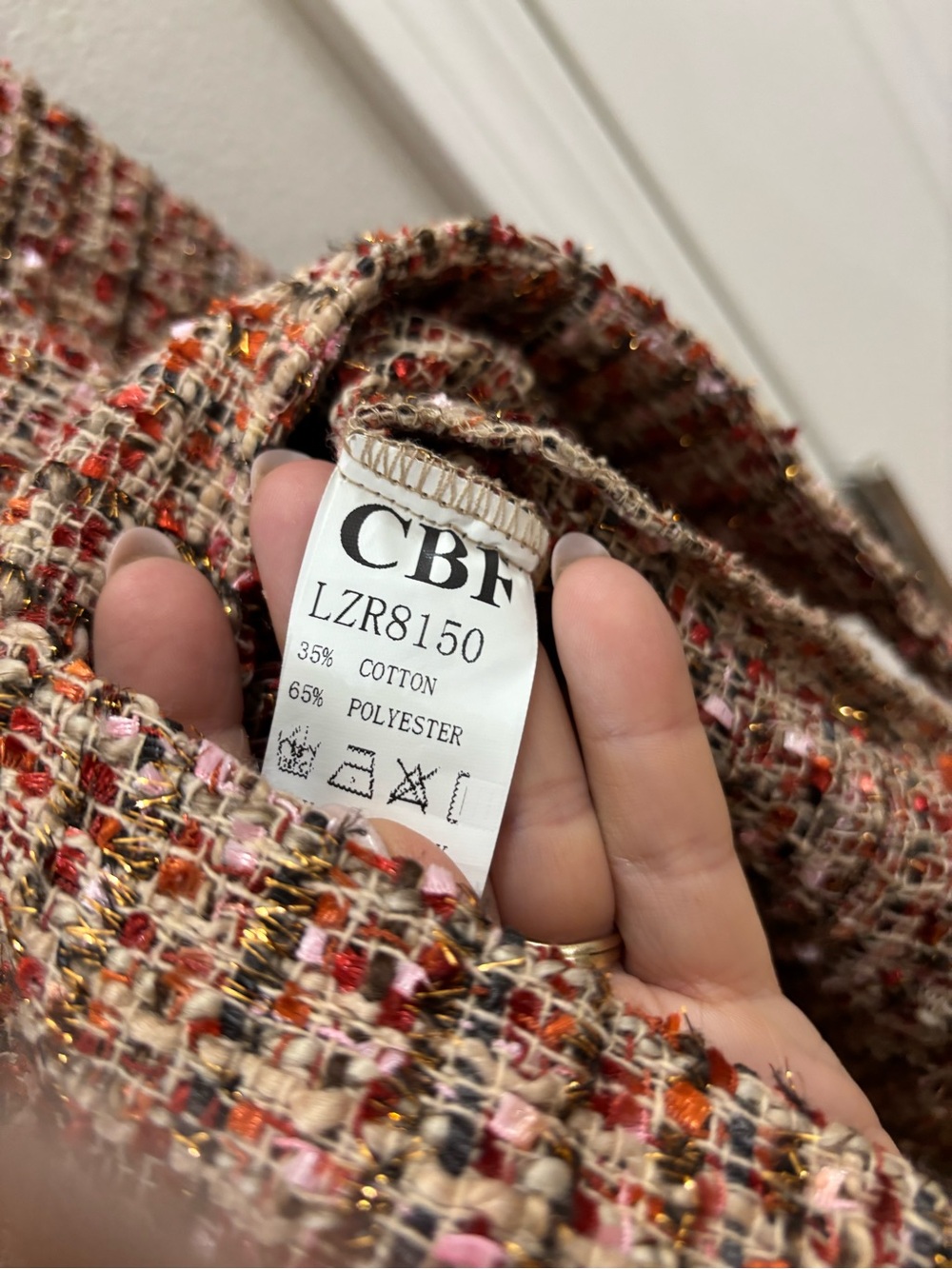 CBR Pink-Red Tweed Double-Breasted Blazer Jacket with Gold Buttons - Picture 4 of 5